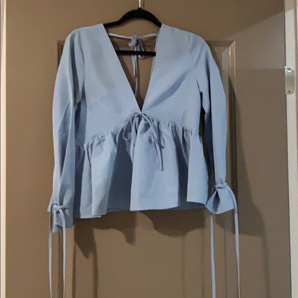 Blue long sleeve tie top